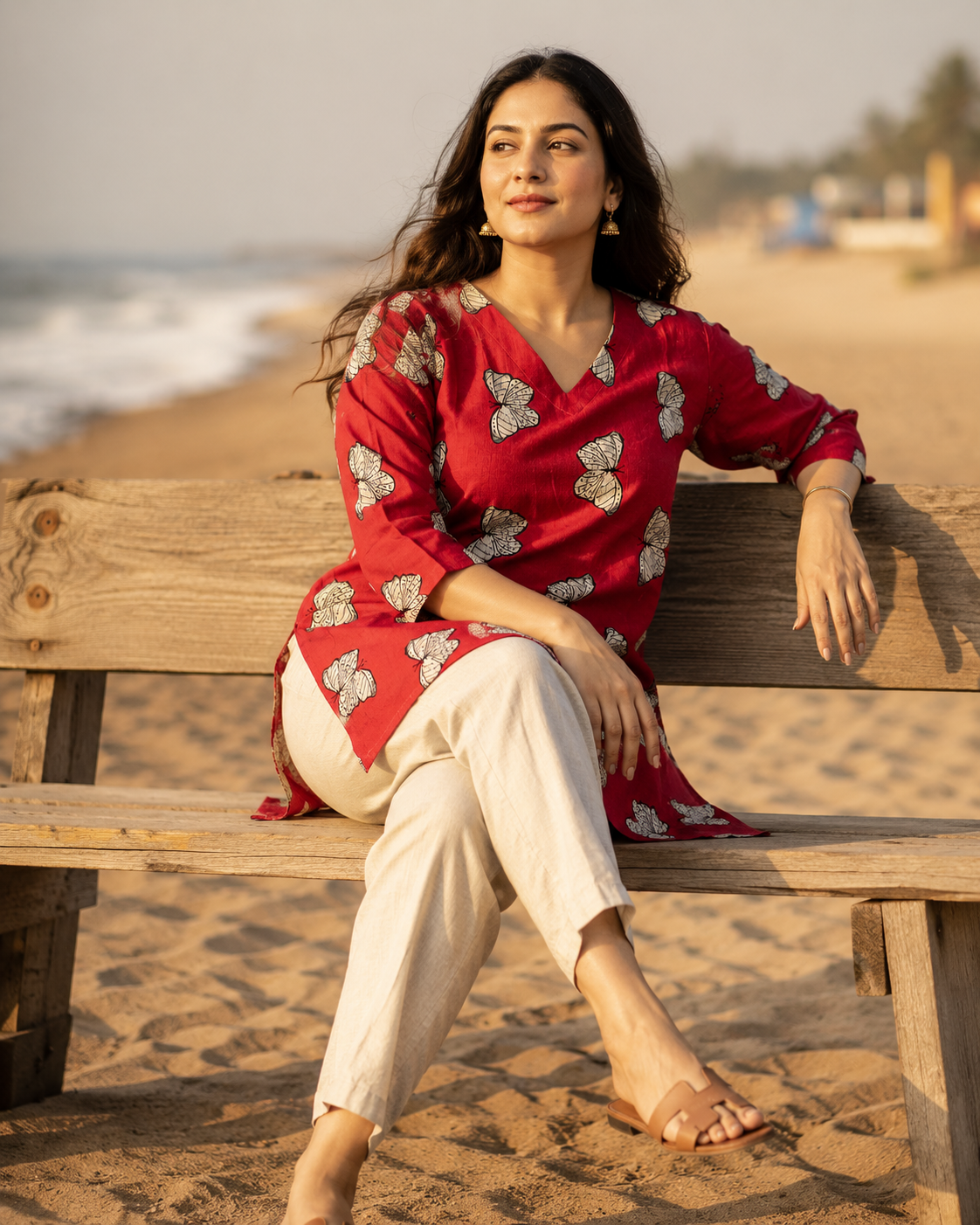 Red Butterfly Print Pure Cotton Kurti