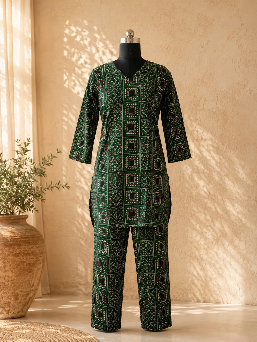 Green Ajrakh Geometric Print Co-ord Set
